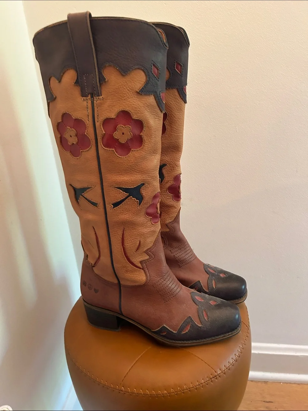 Lucky Brand Two-Tone Brown & Burgundy Floral Over-the-Knee Boots